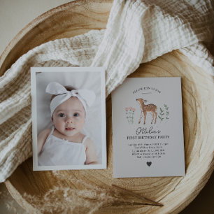 Flowers de Woodland Fawn Foto Invitación al cumple