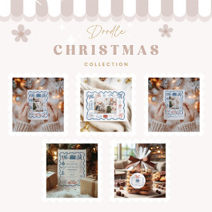 Tarjeta Festiva Navidades fotográficos Doodle Line Art Holiday