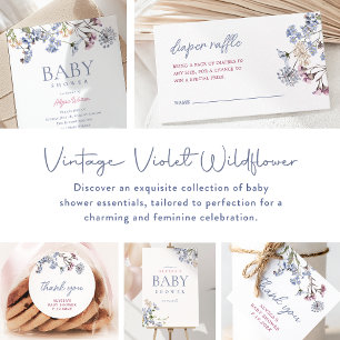 Pegatina Redonda Violet Vintage Wildflower Baby Shower