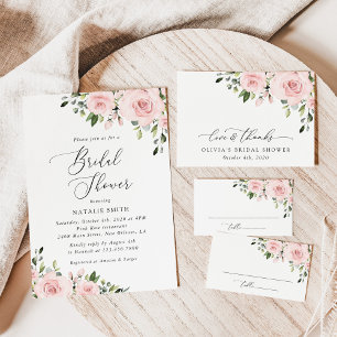 Tarjeta De Agradecimiento Flores Rubor, flores rosas, boho, ducha de novias
