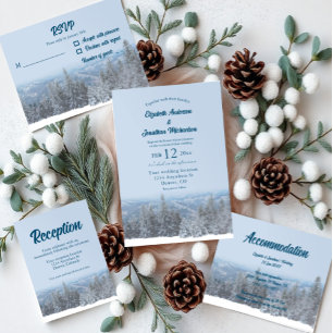 Tarjeta De Recepción Alojamiento Boda en los bosques de montaña Snowy