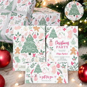Invitación Ilustraciones de fiesta de Navidades rosados extra