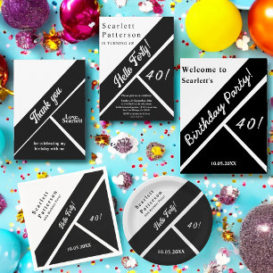 Plato De Papel Elegante Moda moderna blanca y negra 40 cumpleaños