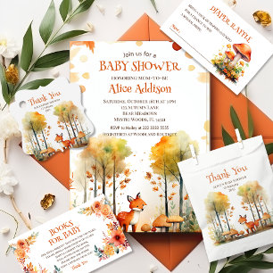 Invitación Watercolor Woodland Forest Autumn Fox Baby Shower