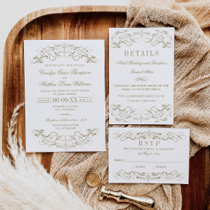 Tarjeta De Recepción Detalles del Boda floreciente de oro antiguo de ép