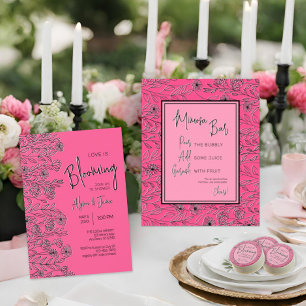 Póster Brida floral rosa y negra Shower Mimosa Bar