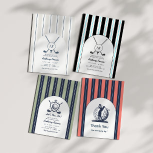 Invitación Fiesta de Golf Preppy Navy, Blanco y Salvia en el 