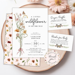 Pegatina Redonda Pequeño Chica de flores silvestres Baby Shower Gra