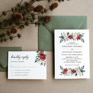 Invitación Wreath navidades   Boda de vacaciones florales