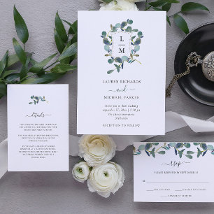 Invitación Eucalyptus Escudo   Boda acuarela