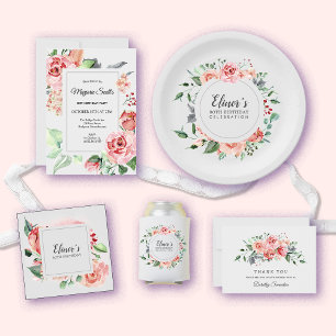 Invitación Elegante fiesta de cumpleaños 80 de la floral rosa