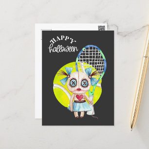 Invitación Fiesta de Tenis Halloween con pelota de tenis y fa