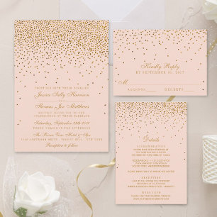 Invitación Con Relieve Metalizado Rubor Pink & Glam Confetti Boda Real