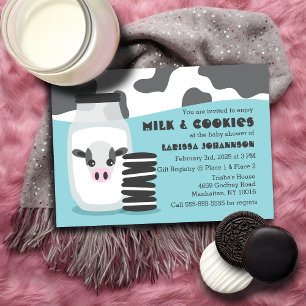 Pegatina Redonda Cute Cow y Leche y Cookies Blue Baby Shower