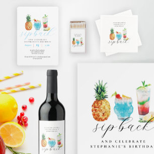 Invitación Con Relieve Metalizado Fiesta de cumpleaños de cóctel de frutas de la cel