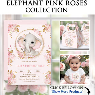 Pegatina Redonda Rosas de las flores rosadas de elefante lindo Chic