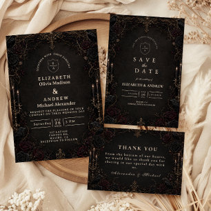 Tarjeta De Agradecimiento Boda Victoriana Gótica de Morado Melancólico