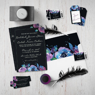 Invitación Deep Blue Morple Moody Boda Floral