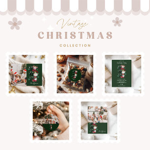 Invitación Navidades de Retro Gingham Santa & Friends