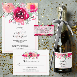 Invitación Todo En Uno Boda de tonos de agua rosados