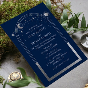 Tarjeta De Agradecimiento Moda mística Estrella de plata azul Boda de fotogr