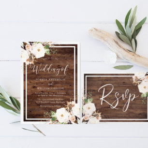 Invitación Rubor Flores Blancas Frontera Plata Boda Elegante