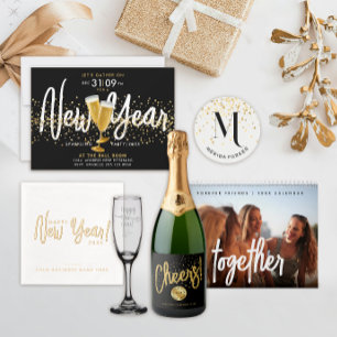 Servilletas Con Brillo Glam Modern Script Happy New Year Business Company