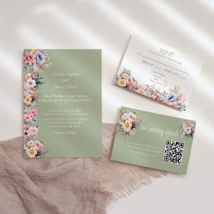 Colorida tarjeta RSVP de boda de flores silvestres
