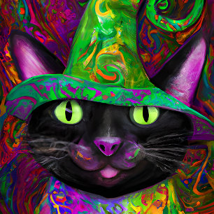 Arte de retrato negro de gato enloquecido en Hallo