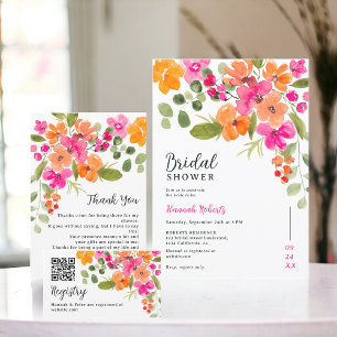 Tarjeta De Agradecimiento Caída de Boho naranja acuarela floral ducha de nov