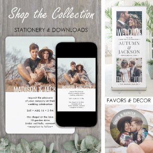 Invitación Moderno Boda fotográfico Mínimo Todo En Uno QR RSV