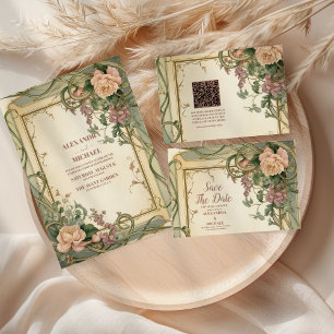 Tarjeta De Agradecimiento Foto Art Nouveau Elegante Boda Botánico
