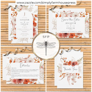 Tarjeta De Agradecimiento Naranja Quemado Boho Arco Floral Monograma Blanco