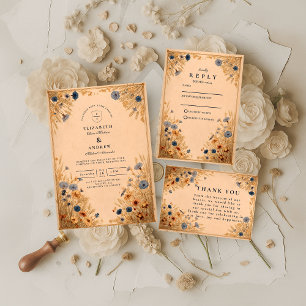 Tarjeta De Agradecimiento Boda Rústica Flor de Maíz Azul