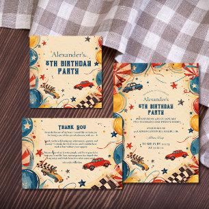 Invitación Fiesta de Cumpleaños de Coche de Carreras Retro