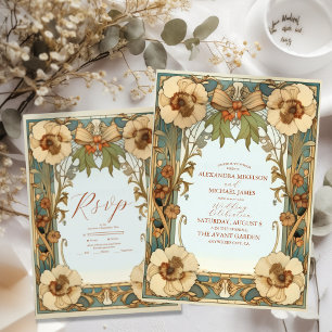 Invitación Boda del Art Nouveau floral victoriano europeo