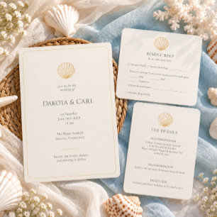 Invitación Con Relieve Metalizado Elegante Boda de Concha de Oro
