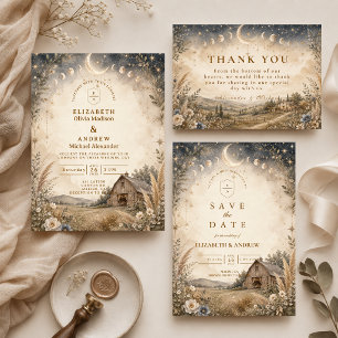 Tarjeta De Agradecimiento Boda Celestial Rústica