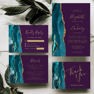 Tarjeta RSVP de la Moderna Agate de Oro Verde azul