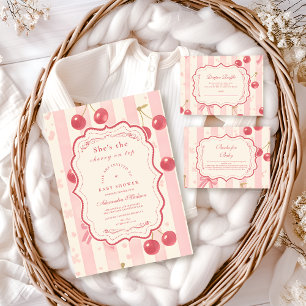 Invitación Cuidada cereza de Coquette en Baby Shower superior