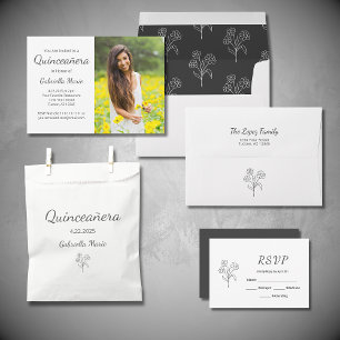 Invitación Fotografía moderna Quinceañera Tipografía Gris ele