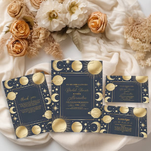 Invitación Ducha nupcial Crescent Moon Gold Celestial de la M