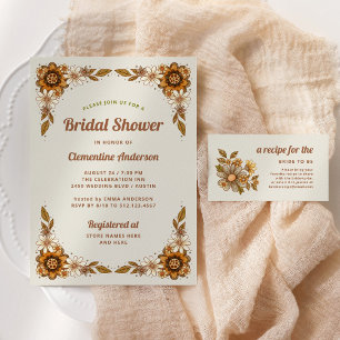 Tarjeta De Recepción Flores retro Boho   Ducha nupcial Compartir receta