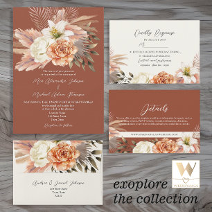 Invitación Boda Código QR Floral Boho Terracota