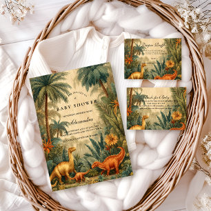 Invitación Chorreada de Bebé Dinosaurio de la Jungla Vintage
