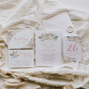 Tarjeta De Agradecimiento Monograma del Boda del Boho floral rosa y dorado d