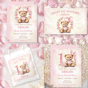 Chica de Oso de Teddy Primer cumpleaños Pegatina d