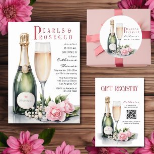 Tarjeta De Recepción Registro de regalos de boda con perlas y prosecco
