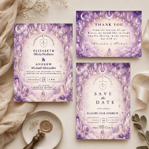 Tarjeta De Agradecimiento Boda Celestial Púrpura Etérea