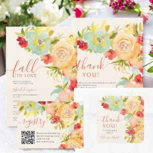 Pegatina Cuadrada Boho Fall acuarela floral ducha de novia gracias